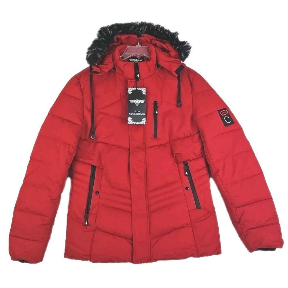 V.I.P COLLECTION ~Men's Size XL~ Red Coat Winter Hooded NWT $199.00
